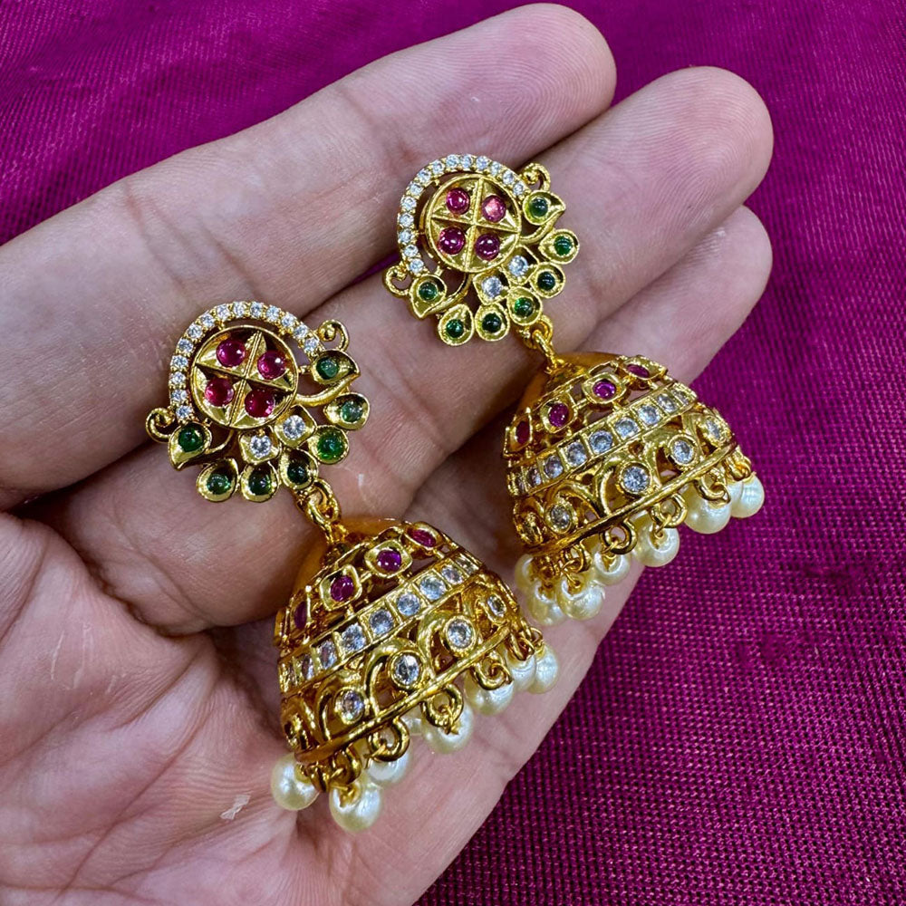 Kavita Art Designer Pota Austrian Stone And Pearl Jhumki Earrings