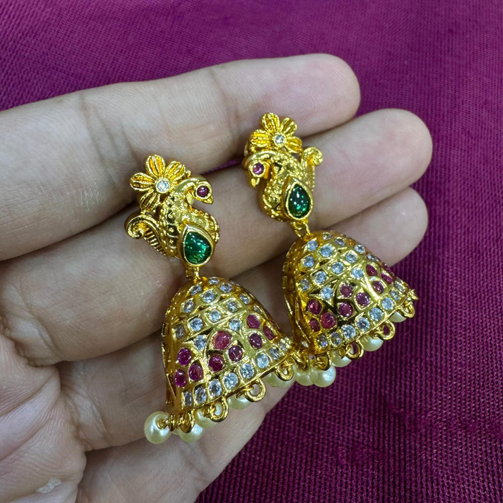 Kavita Art Designer Pota Austrian Stone And Pearl Jhumki Earrings