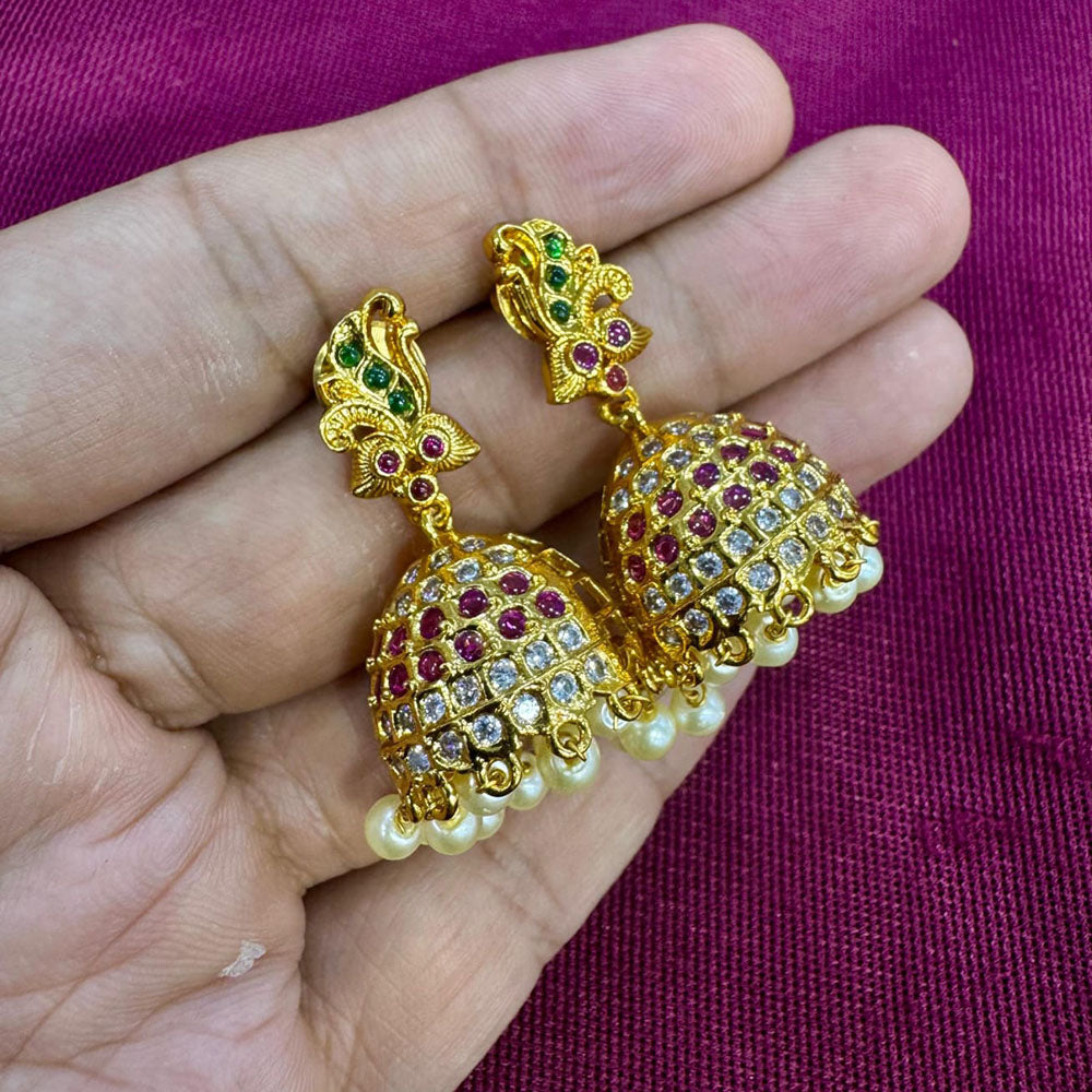 Kavita Art Designer Pota Austrian Stone And Pearl Jhumki Earrings