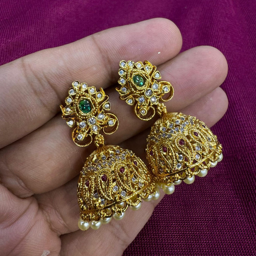 Kavita Art Designer Pota Austrian Stone And Pearl Jhumki Earrings