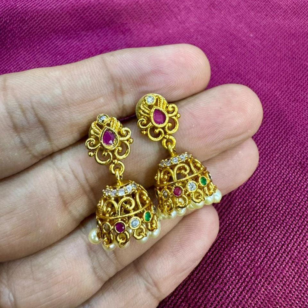 Kavita Art Designer Pota Austrian Stone And Pearl Jhumki Earrings