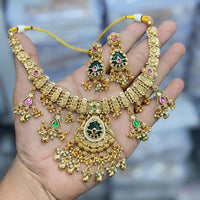 Kavita Art Heritage Pota Stone And Pearl Occasion Wear Necklace Set