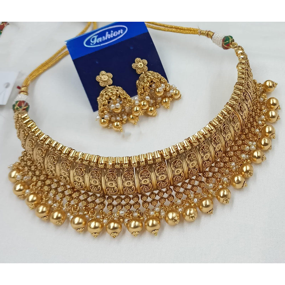 Kavita Art Classic South Indian Gold Beads Choker Necklace Set