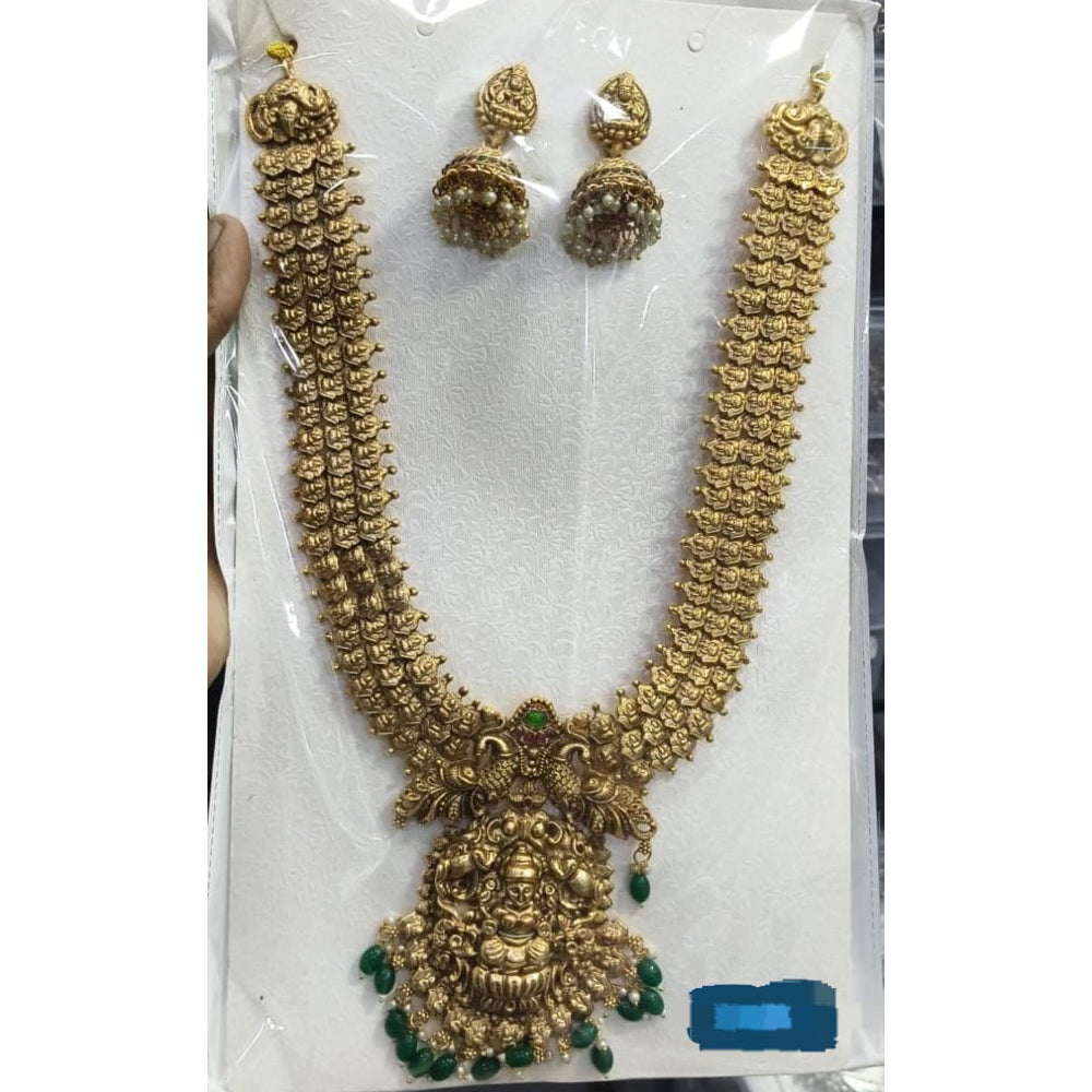Kavita Art Classic Pota Stone And Beads Temple Long Necklace Set