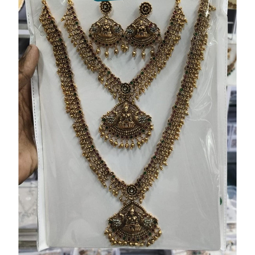 Kavita Art Classic Pota Stone And Beads Temple Double Necklace Set