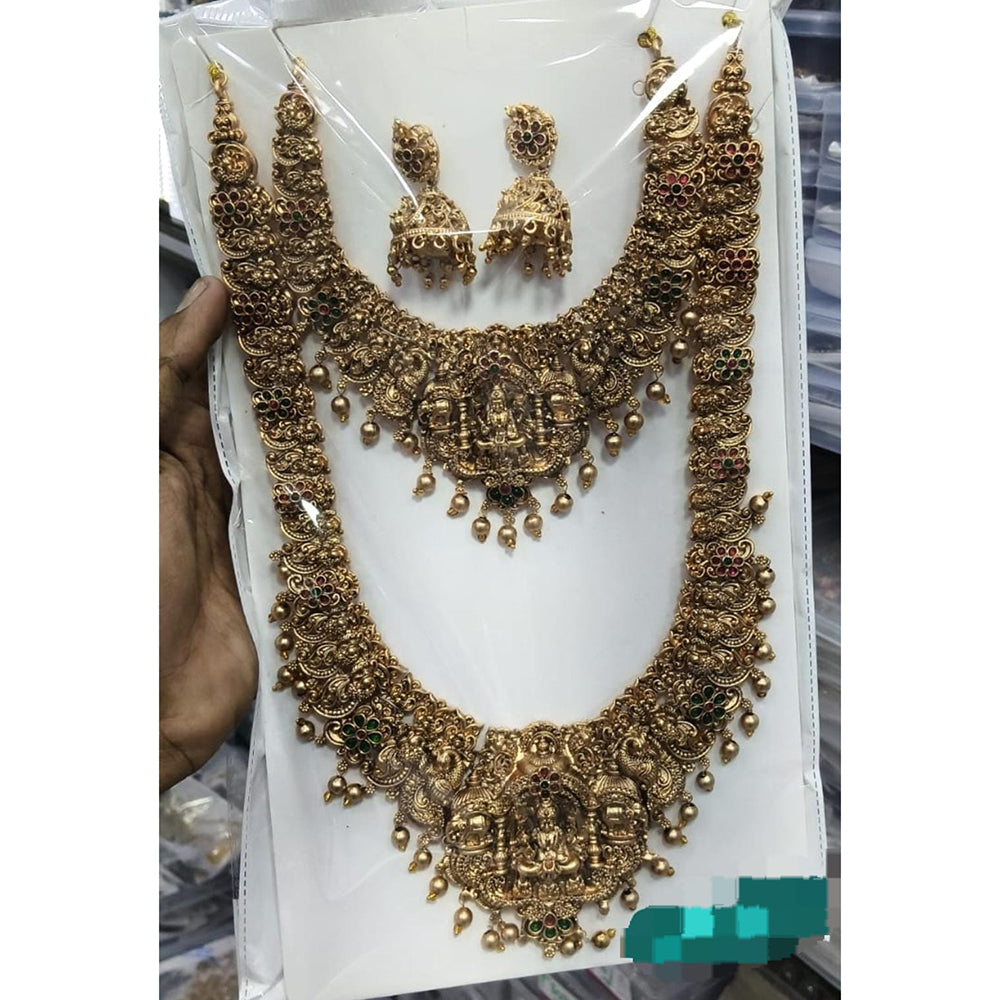 Kavita Art Classic Pota Stone And Beads Temple Double Necklace Set