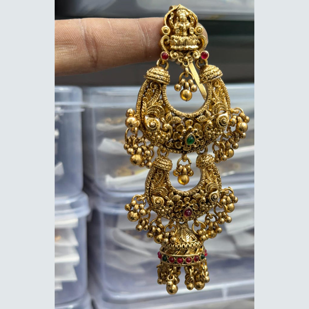 Kavita Art Designer Pota Stone And Temple Pearl Jhumki Earrings