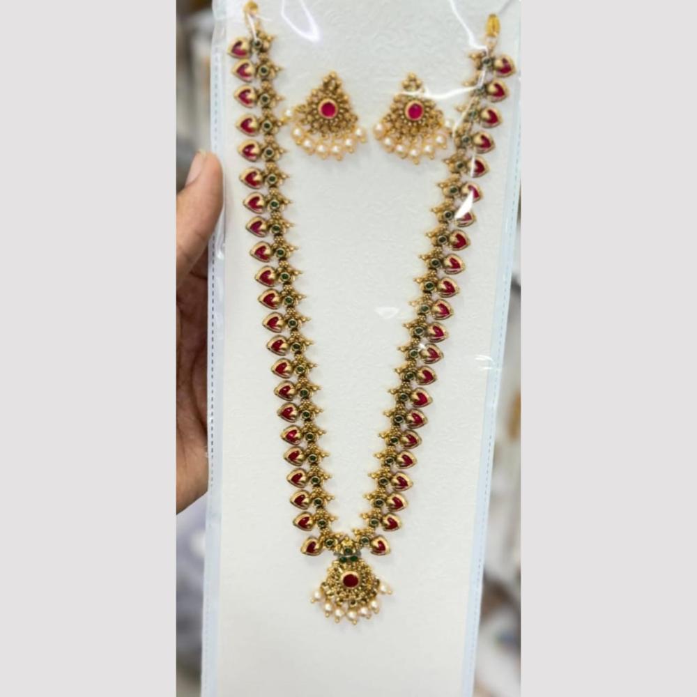 Kavita Art Premium  Pota Stone And Pearl Long Necklace Set
