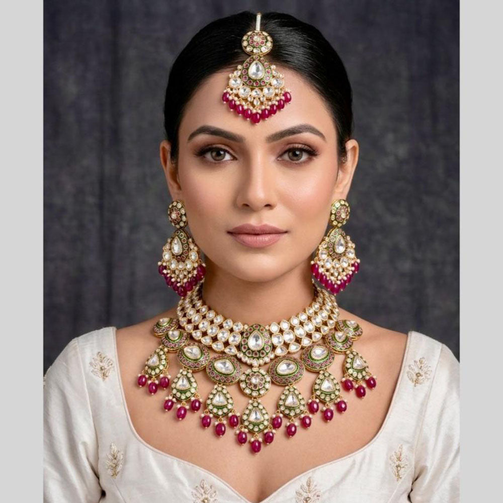 Kavita Art Traditional Kundan Stone And Beaded Choker Necklace Set 