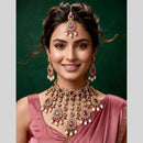 Kavita Art Classic Ethnic Pota Stone Pearl And Beaded Choker Necklace Set