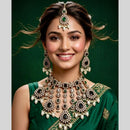 Kavita Art Classic Ethnic Pota Stone Pearl And Beaded Choker Necklace Set