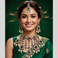 Kavita Art Classic Ethnic Pota Stone Pearl And Beaded Choker Necklace Set