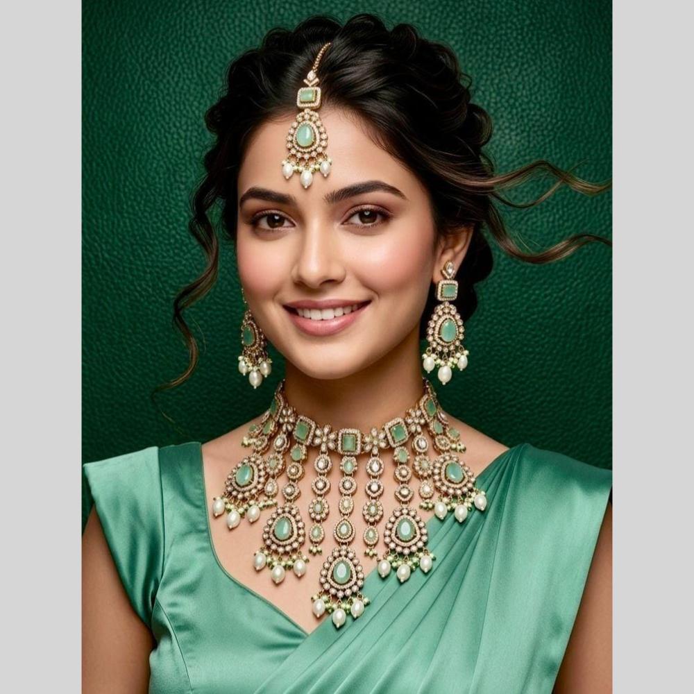 Kavita Art Classic Ethnic Pota Stone Pearl And Beaded Choker Necklace Set