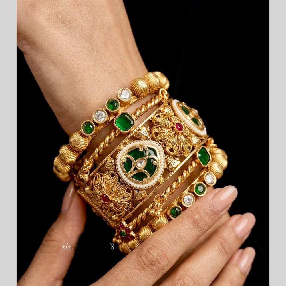 Kavita Art Sparkling Shine Pota Stone And Pearl Bangles Set