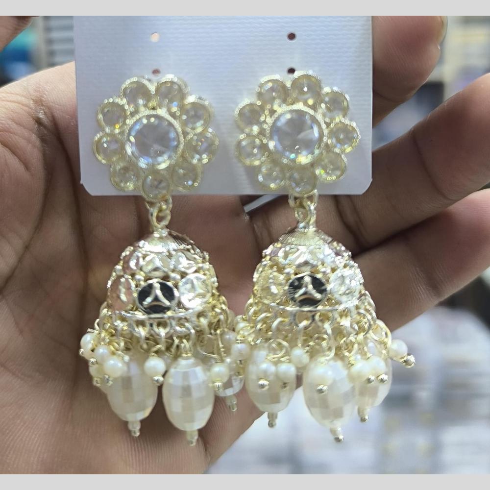 Kavita Art Designer Crystal Stone And Pearl Jhumki Earrings