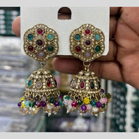 Kavita Art Designer Crystal Stone And Pearl Jhumki Earrings