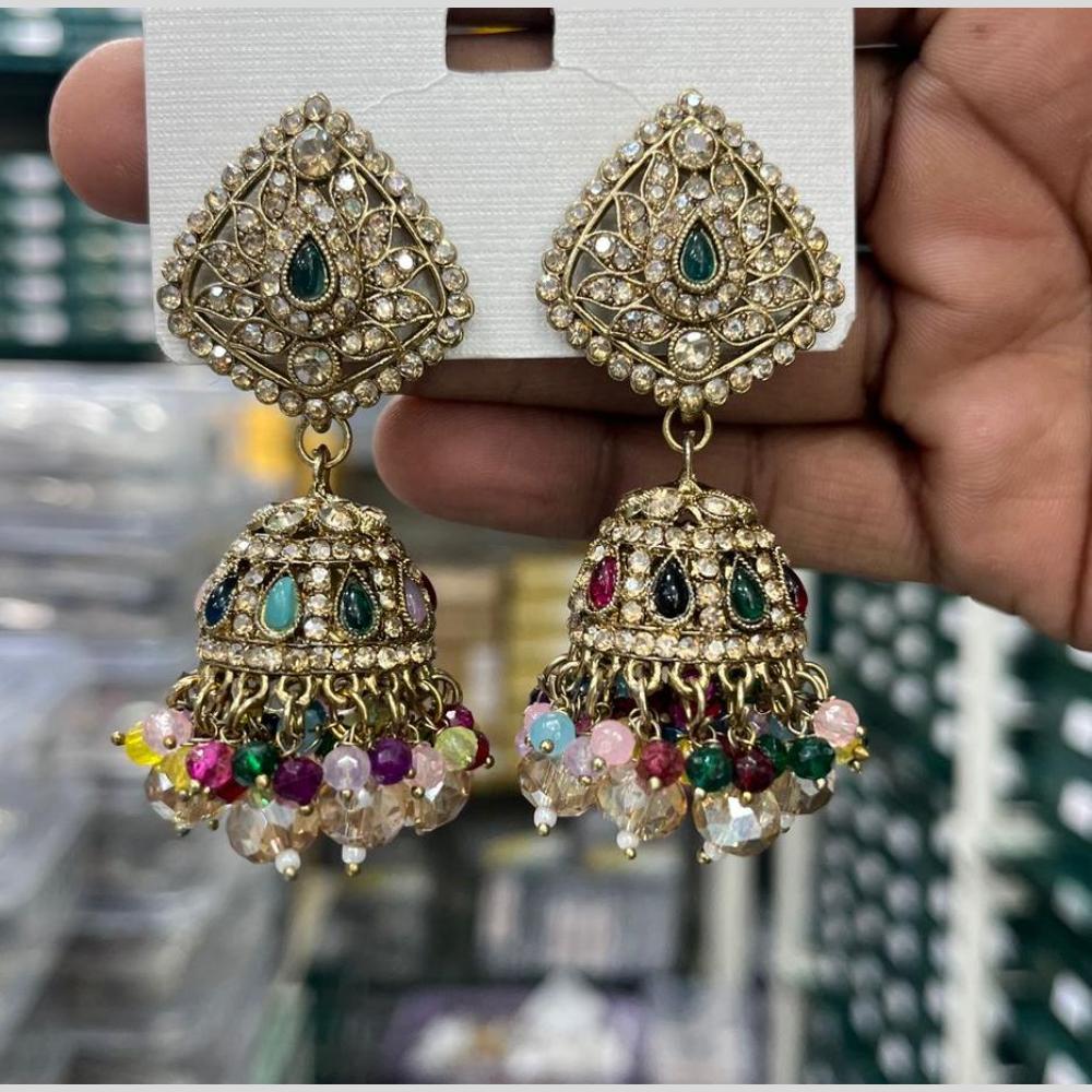 Kavita Art Designer Crystal Stone And Pearl Jhumki Earrings