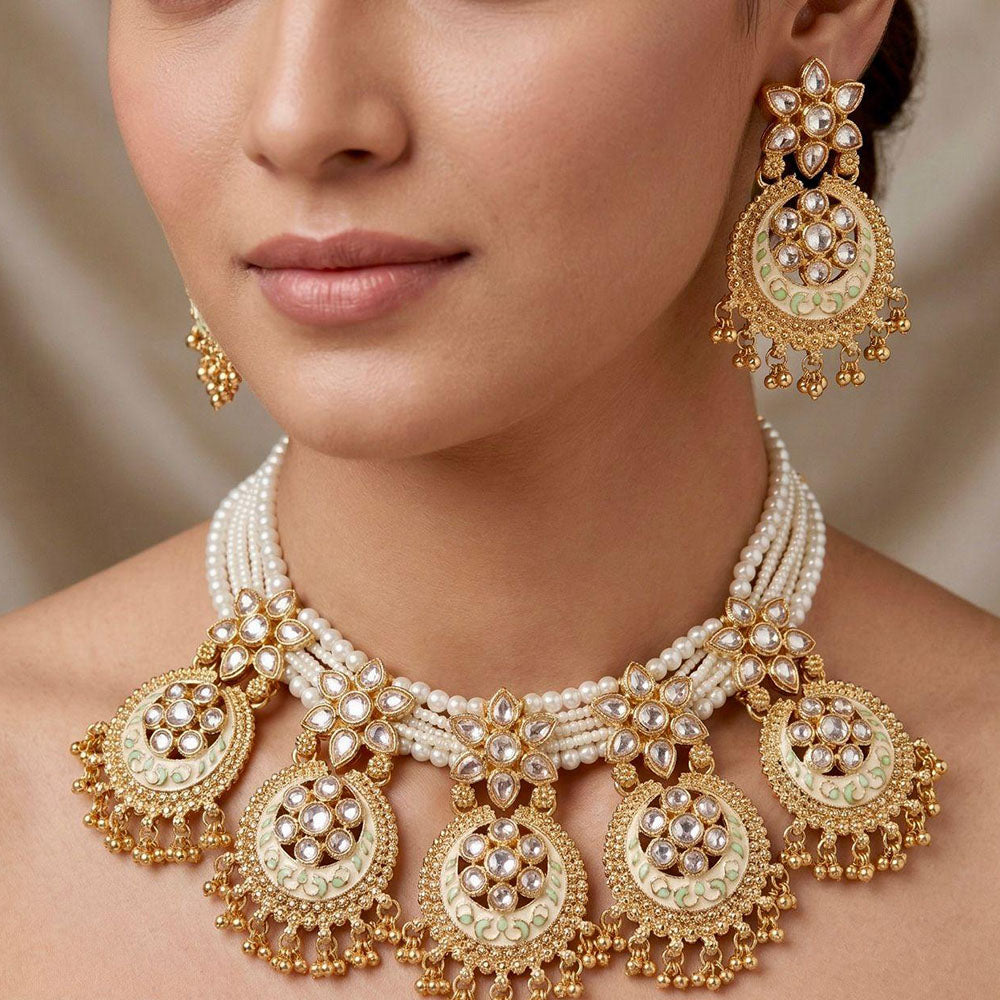 Kavita Art Royal Pota Stone Pearl And Beads Meenakari Necklace Set