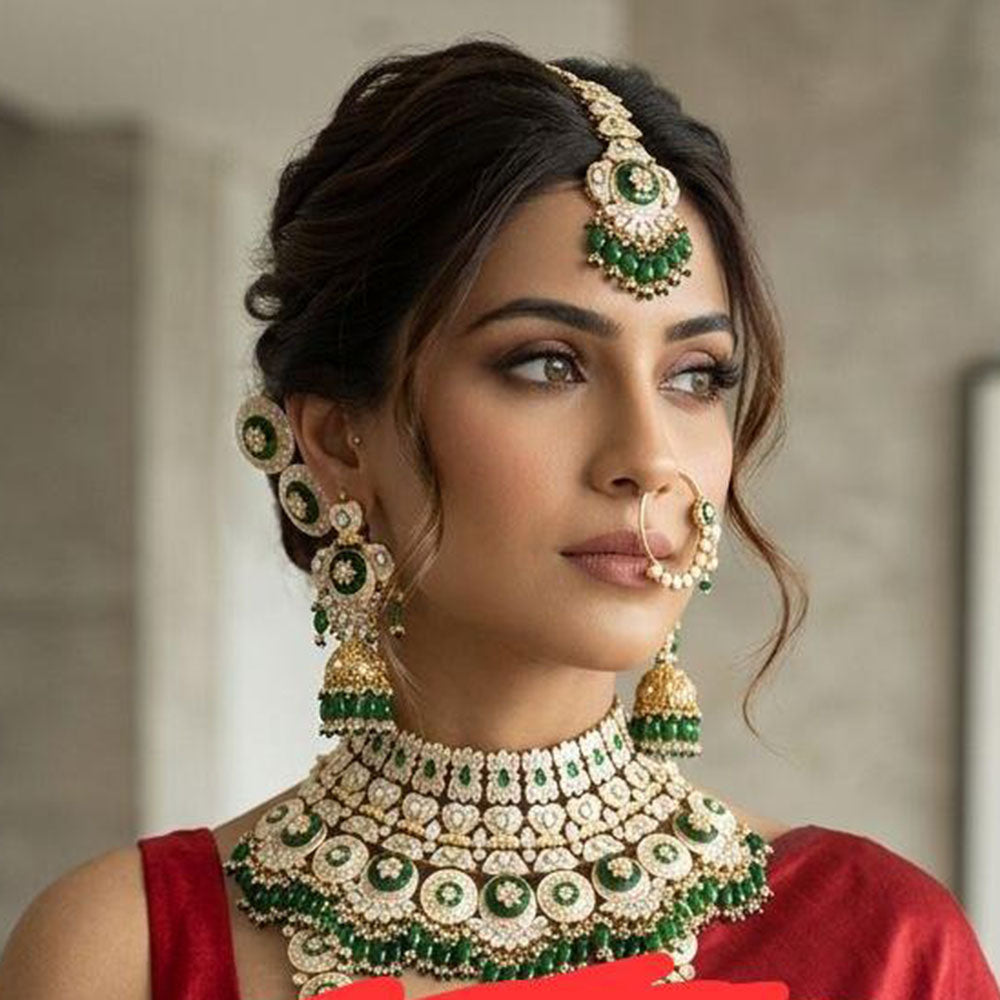 Kavita Art Kundan Stone And Meenakari Semi Bridal Necklace Set with Beads