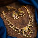 Kavita Art Premium Austrian & Pota Stone Temple Long Necklace Set