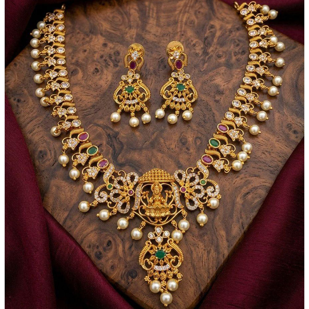 Kavita Art Premium Austrian & Pota Stone Temple Long Necklace Set