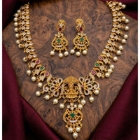Kavita Art Premium Austrian & Pota Stone Temple Long Necklace Set