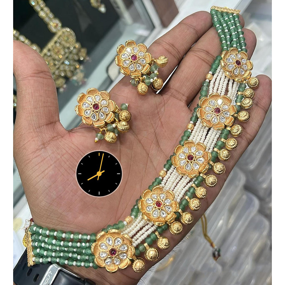 Kavita Art Royal Polki Kundan Stone And Pearl Choker Necklace Set