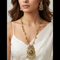 Kavita Art Elegant Pota Stone And Pearl Long Necklace Jewellery Set