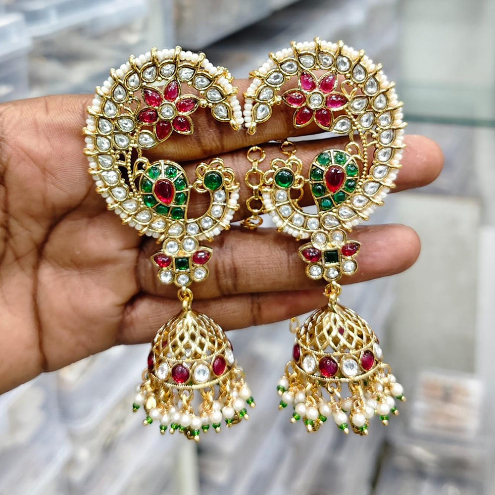 Kavita Art Gold Plated Pota Stone And Pearl Earcuff Jhumki
