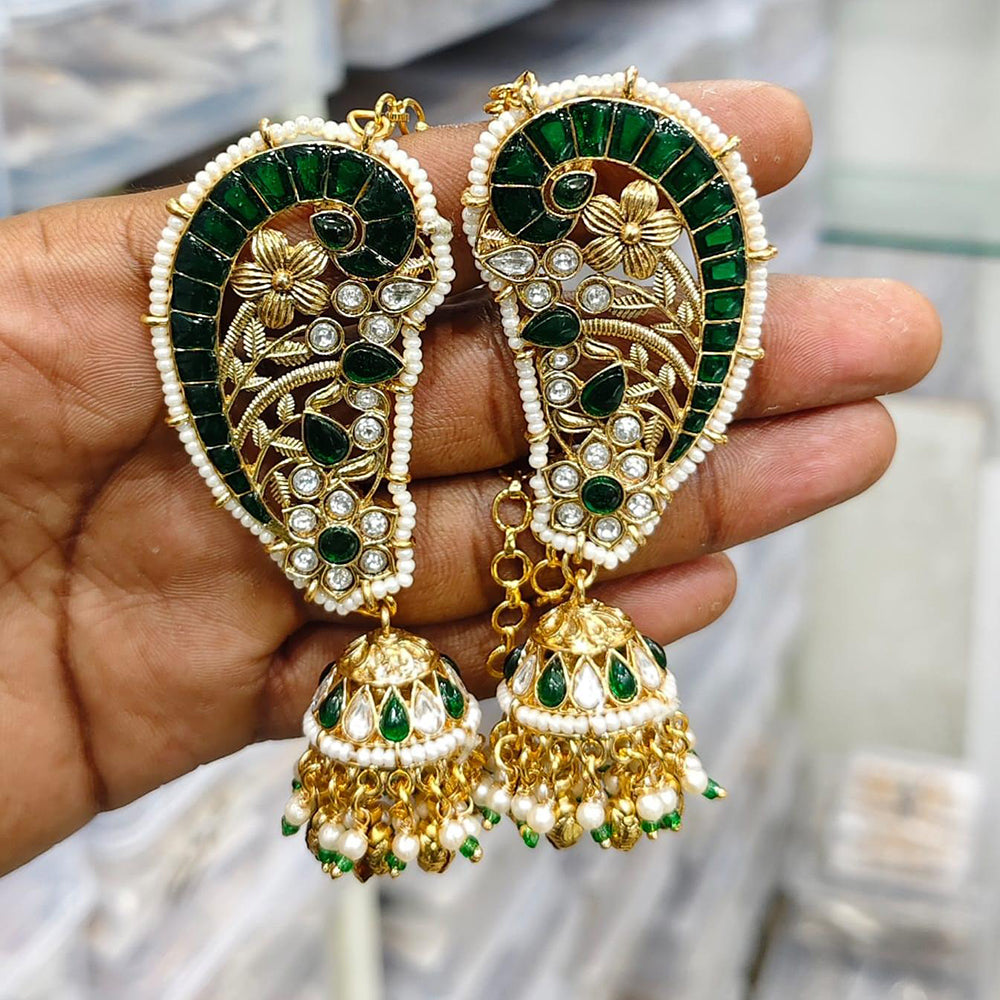 Kavita Art Gold Plated Pota Stone And Pearl Earcuff Jhumki