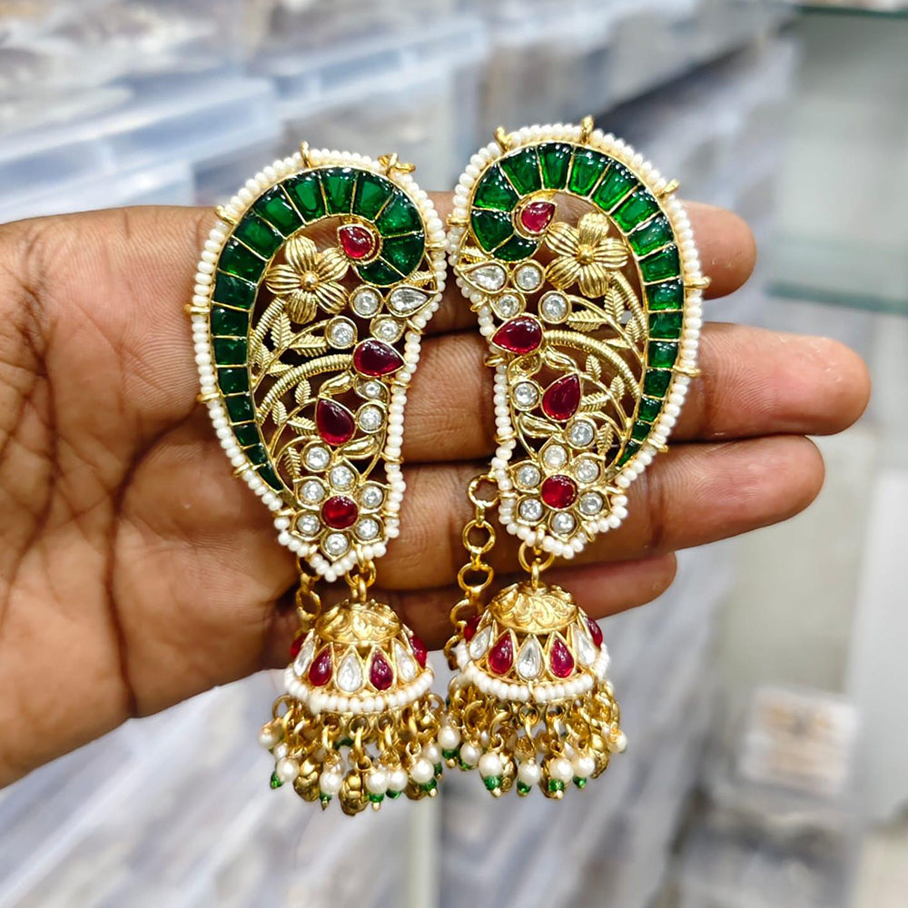 Kavita Art Gold Plated Pota Stone And Pearl Earcuff Jhumki