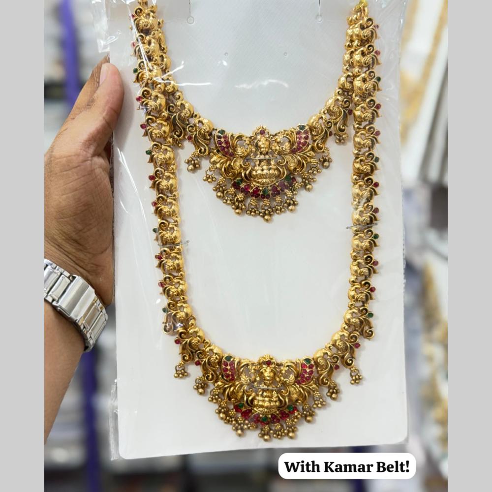 Kavita Art Classic Pota Stone And Pearl Temple Double Necklace Set
