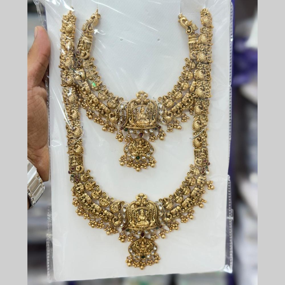 Kavita Art Classic Pota Stone And Pearl Temple Double Necklace Set