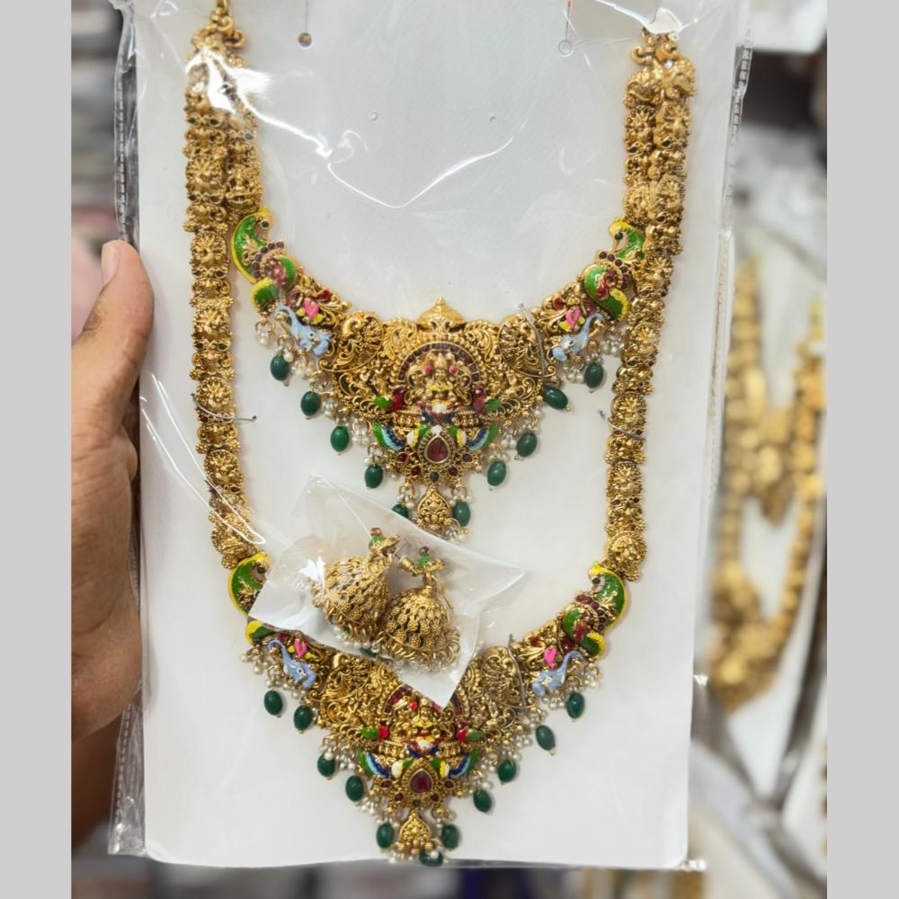 Kavita Art Classic Pota Stone And Pearl Temple Double Necklace Set