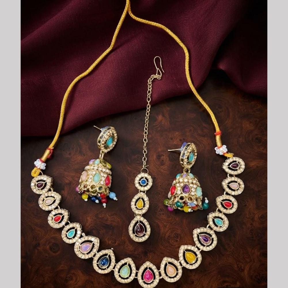 Kavita Art Premium Crystal Stone And Pearl Choker Necklace Set for Women