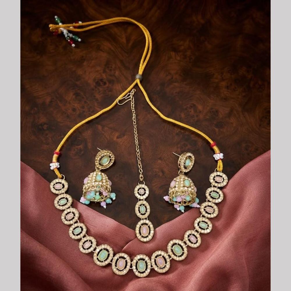 Kavita Art Premium Crystal Stone And Pearl Choker Necklace Set for Women