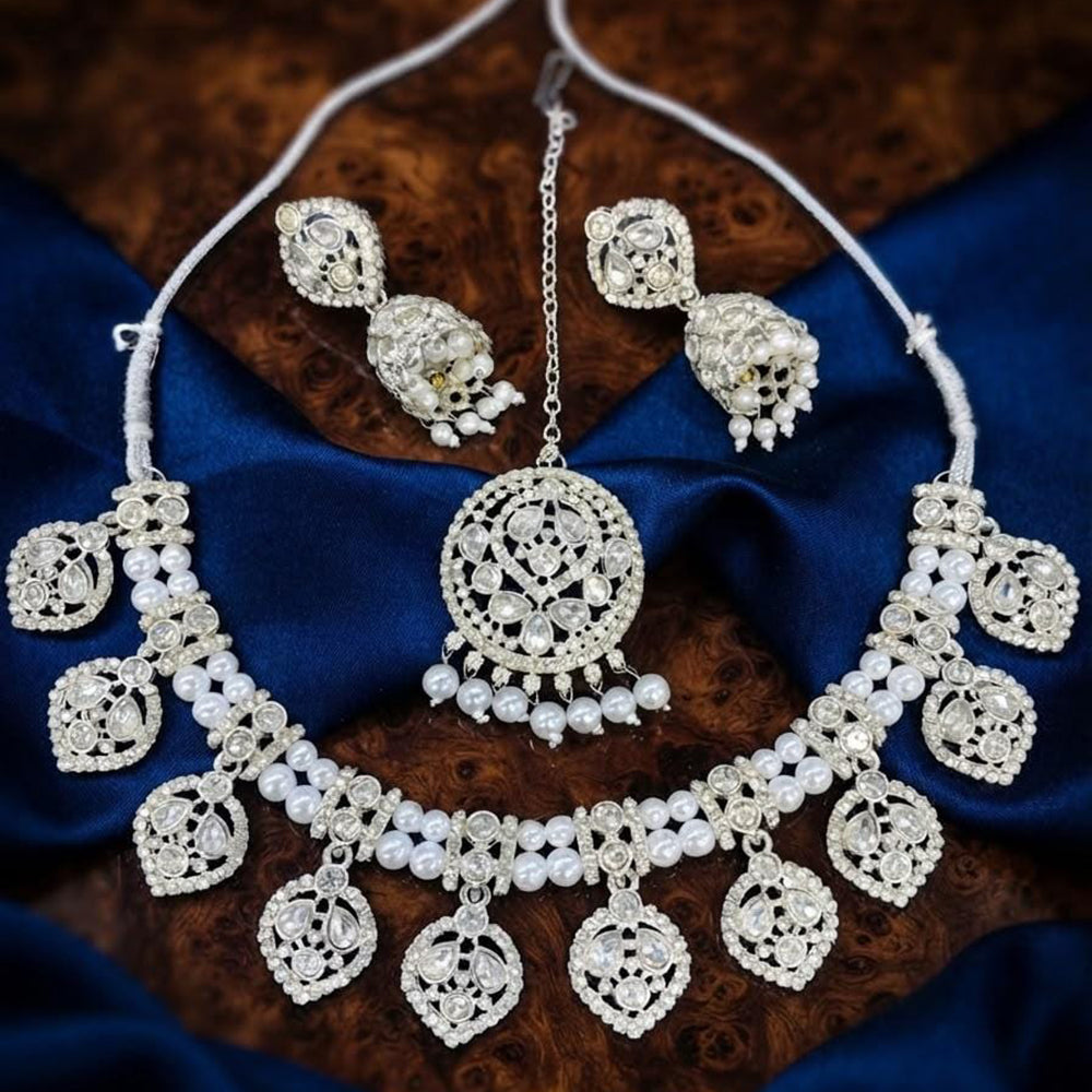 Kavita Art Premium Crystal Stone And Pearl Necklace Set