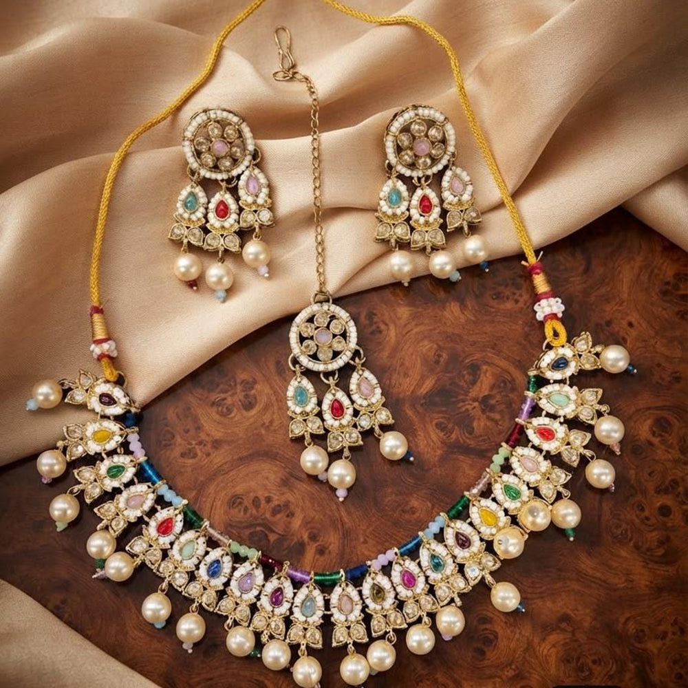 Kavita Art Premium Crystal Stone And Pearl Necklace Set