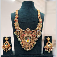 Kavita Art Beautiful Pota Stone And Pearl Meenakari Temple Long Necklace Set