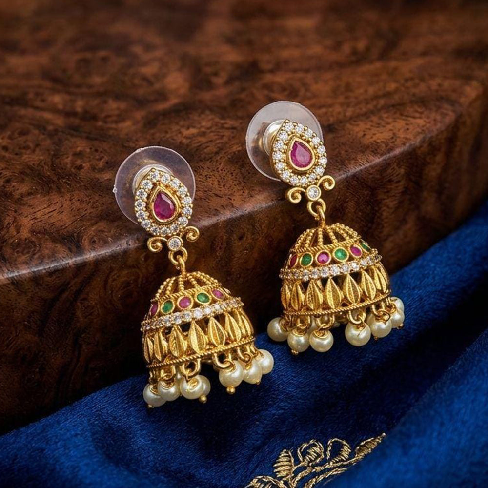 Kavita Art Designer Pota Austrian Stone And Pearl Jhumki Earrings