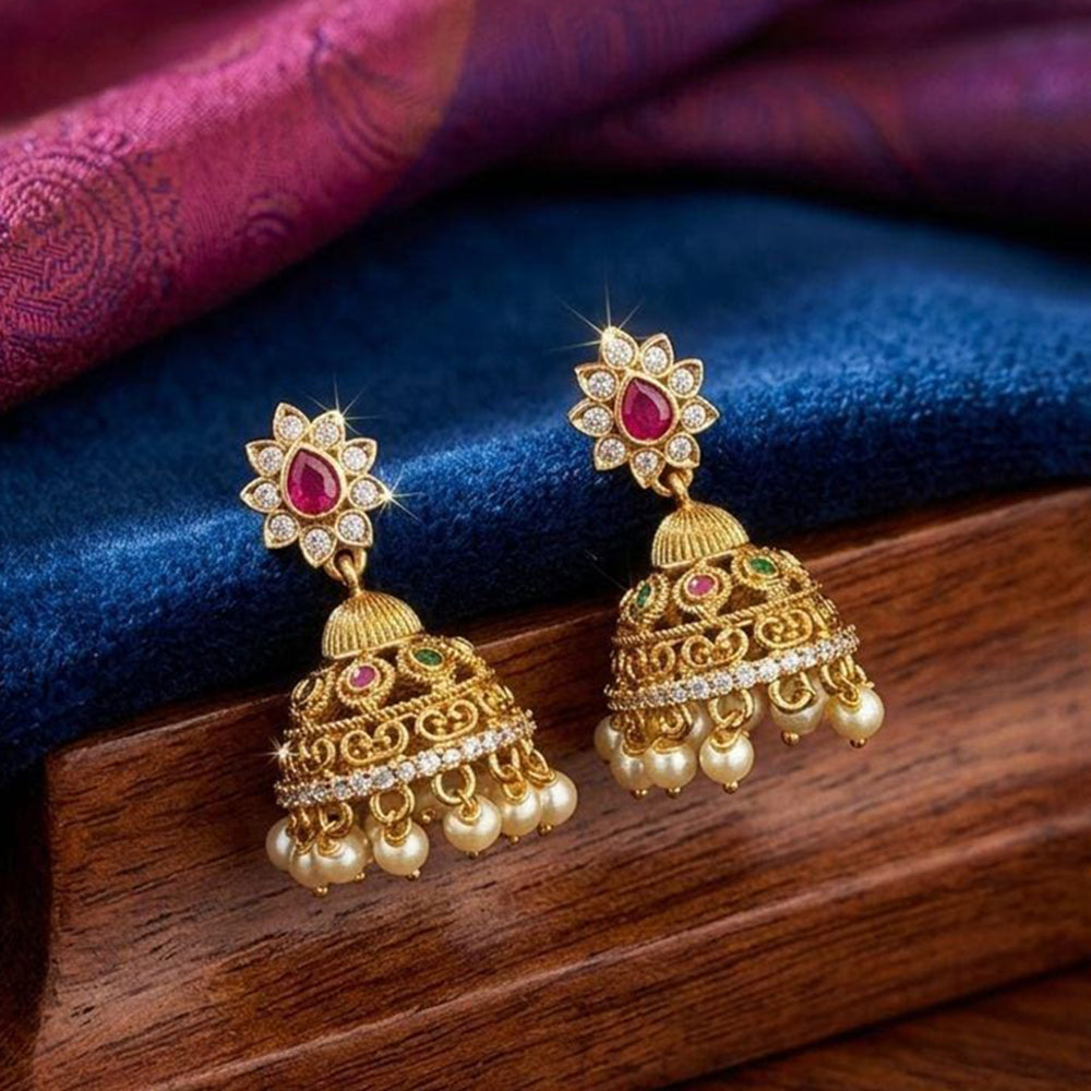 Kavita Art Designer Pota Austrian Stone And Pearl Jhumki Earrings
