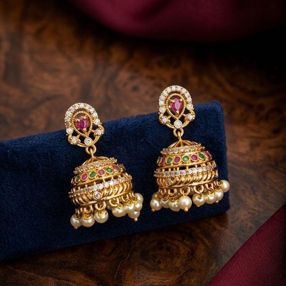 Kavita Art Designer Pota Austrian Stone And Pearl Jhumki Earrings