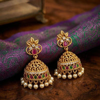 Kavita Art Designer Pota Austrian Stone And Pearl Jhumki Earrings