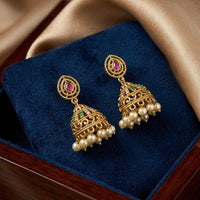 Kavita Art Designer Pota Austrian Stone And Pearl Jhumki Earrings
