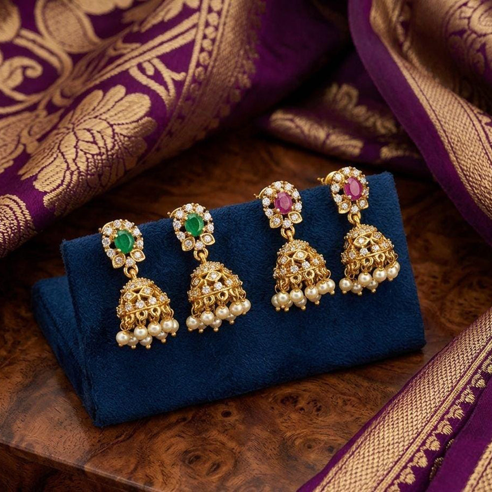 Kavita Art Designer Pota Austrian Stone And Pearl Jhumki Earrings