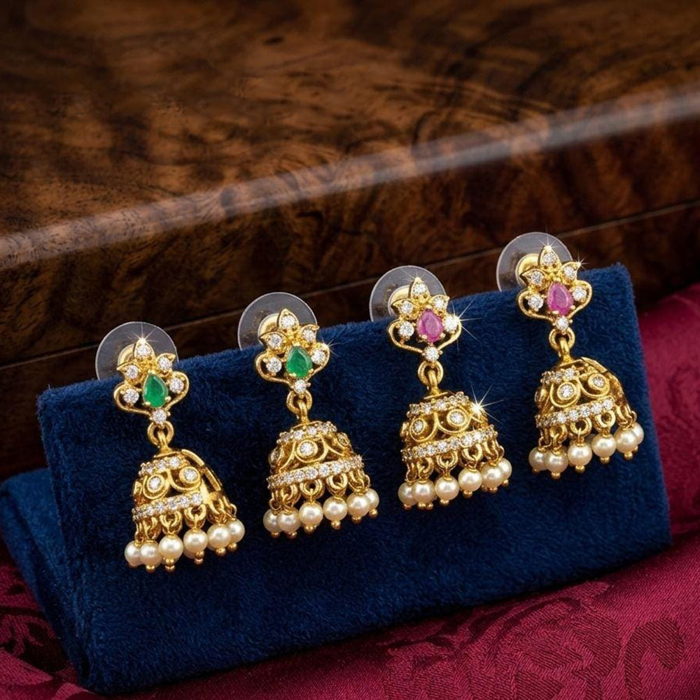 Kavita Art Designer Pota Austrian Stone And Pearl Jhumki Earrings
