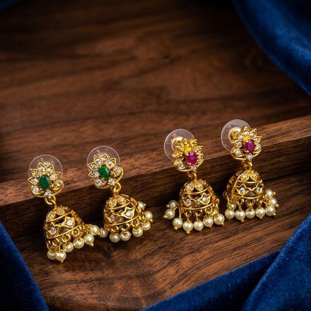 Kavita Art Designer Pota Austrian Stone And Pearl Jhumki Earrings