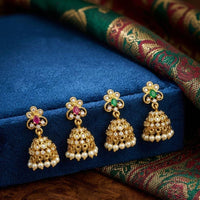 Kavita Art Designer Pota Austrian Stone And Pearl Jhumki Earrings