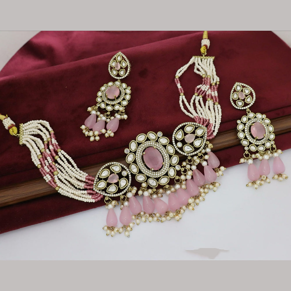 Kavita Art Elegant Pota Stone And Pearl Choker Necklace Set for Women