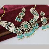 Kavita Art Elegant Pota Stone And Pearl Choker Necklace Set for Women